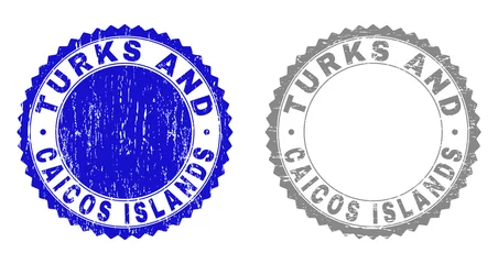 Foto op Plexiglas Grunge TURKS AND CAICOS ISLANDS stamp seals isolated on a white background. Rosette seals with grunge texture in blue and gray colors. © imagecatalog