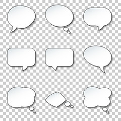Round paper speech and think bubbles set. Vector design elements on transparent background