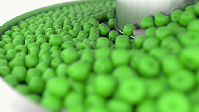 Apple processing. Juice production conveyor. Metal mechanism. Health food concept