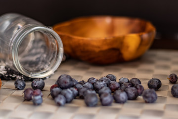 spilled blueberries in kitchen