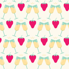 Seamless pattern with strawberry and cocktail glasses