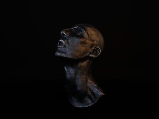 visualization of metal face sculpture 3D illustration