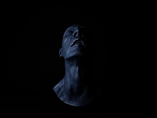 visualization of metal face sculpture 3D illustration
