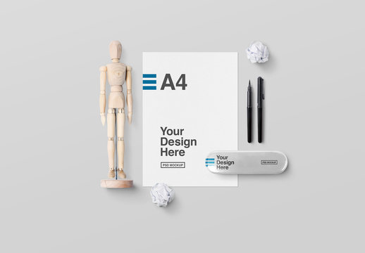 Letterhead and Artists' Mannequin with Accessories Mockjup