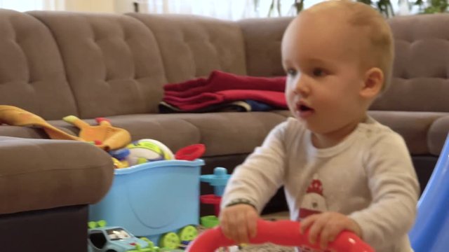 Father With Blond Little Baby Boy Playing Close View