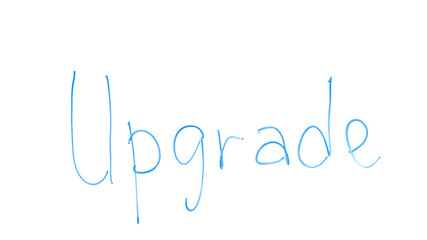 Upgrade word written on glass, renovation of systems, technical progress