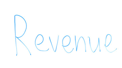 Revenue word written on glass, annual income to shareholders, percentage