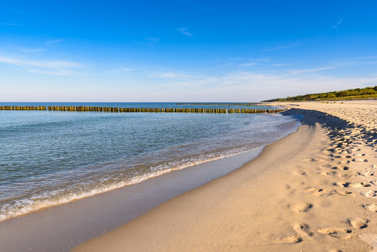Beautiful coastline of Baltic Sea with sandy beach. Poland