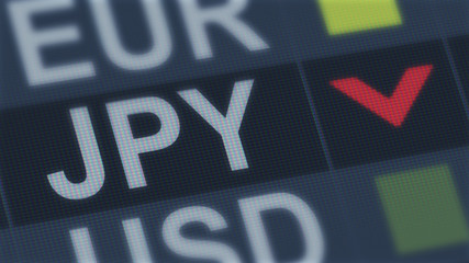 Japanese yen fall, world exchange market, currency rate fluctuating, finance © motortion