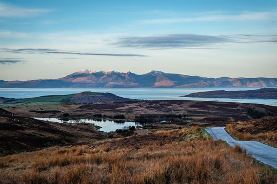 Arran from a Wintery Dalry Moor Just as the Sun was Comming Up Behind thre Camera