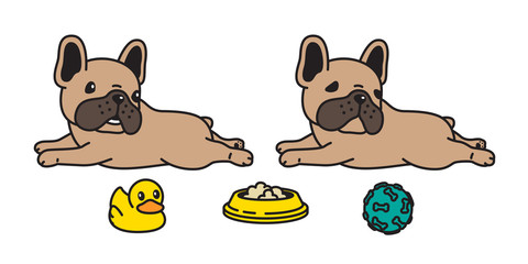 dog vector french bulldog icon character cartoon puppy bone food bowl ball rubber duck breed logo illustration doodle