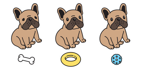 dog vector french bulldog icon character cartoon puppy bone food bowl toy breed logo illustration doodle brown