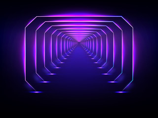 Endless futuristic tunnel glowing neon illumination vector