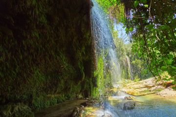 Jungle beautiful waterfall Mountain river stream - Landscape waterfall front of the cave green forest nature plant tree rainforest with rock stone