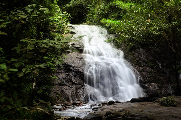 Waterfall in tropical forest around the wild jungle, Asia, Thailand, Ton Chong Fa Waterfall