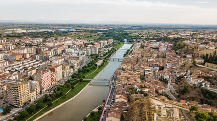 Fototapeta na wymiar Aerial view of Balaguer with the river Segre, La Noguera, (Province of Lleida, Catalonia, Spain)