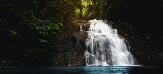 Waterfall in tropical forest around the wild jungle, Asia, Thailand, Ton Chong Fa Waterfall