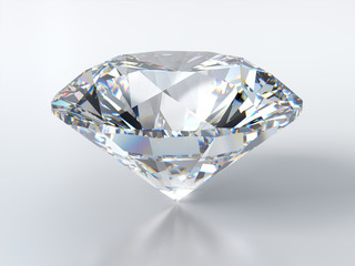 Clear round cut diamond on white background