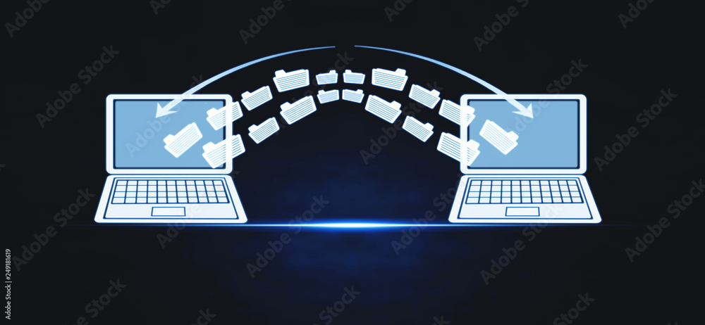 Wall mural notebooks file transfer. concept of information exchange