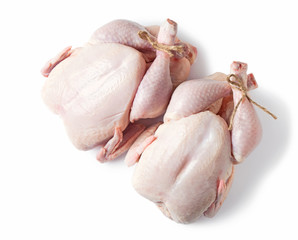 Raw two chicken isolated on white background. Top view.