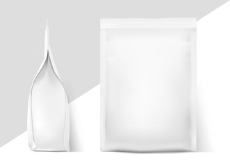 Food bags mockup. Front and side view. Vector illustration. Can be use for template your design, presentation, promo, ad. Taking your 2D designs into 3D. EPS10.	
