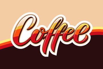 Hand drawn Coffee text, typography lettering poster, calligraphy logo. Coffee drink logotype, badge. Coffee shop design template, vector illustration. Menu decor, sticker, label.