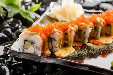 Close up on sushi rolls