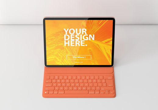 Tablet with Orange Keyboard Mockup