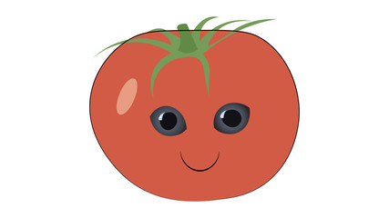 Tomato cute character. Tomato smile sticker. Smiling foods with faces