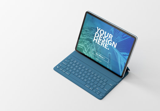 Tablet with Blue Keyboard Mockup