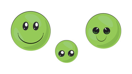 Peas family. Pea cute character. Pea smile sticker 