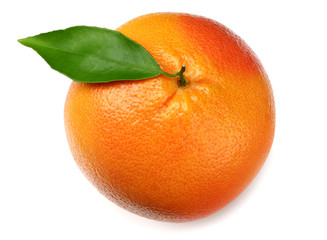 healthy food. grapefruit with green leaf isolated on white background