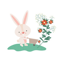 easter bunny with flowers isolated icon