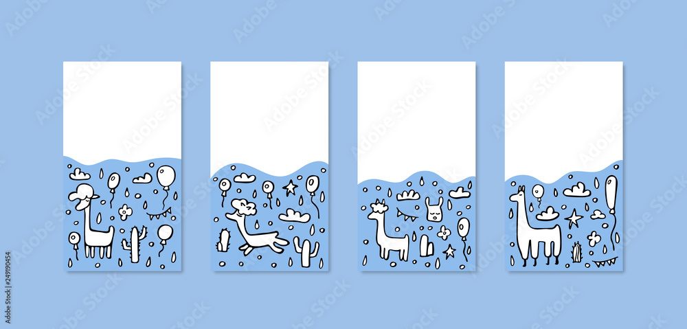 Poster lama concept. vector composition in doodle style.