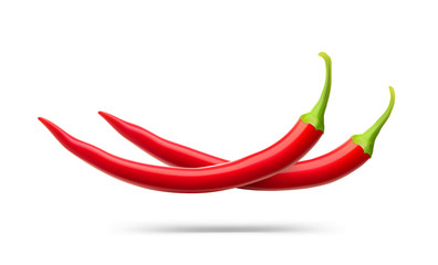 Realistic red chilli peppers. Vector illustration isolated on white background. Ready for your design. EPS10.