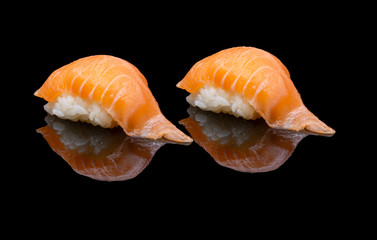 Nigiri Salmon on a black background