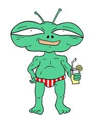 funny alien with summer drink