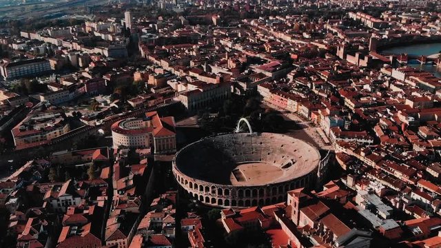 Aerial view Cityscape Arena of Verona city and Arena, Italy drone.