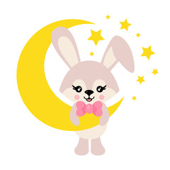 cartoon cute bunny with tie on the moon