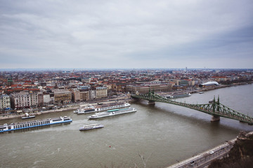 Fototapeta premium View of Budapest and the river Danube from the Citadella, Hungary
