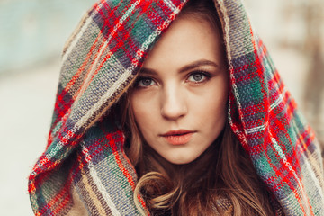 Close up portrait of young sad depressed girl outdoors. Casual, natural beauty, sadness concept