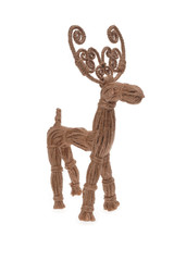 Deer figurine with beautiful branchy horns handmade from jute thread isolated on white background 02.