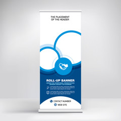 Roll-up banner design, background for placing advertising information. Template for exhibitions, presentations, conferences, seminars, modern abstract style for the promotion of goods and services