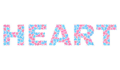 HEART text designed with scattered pink and blue lovely hearts. Text tag is isolated on a white background. Vector collage HEART for Valentine illustrations.