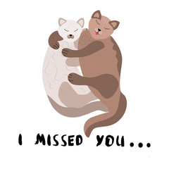 I missed you. Cute cats illustration.
