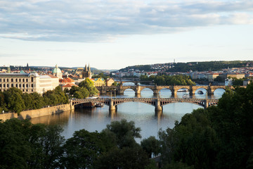 Fototapeta premium Bridges of Prague over Vltava River, Scenic View from Letna