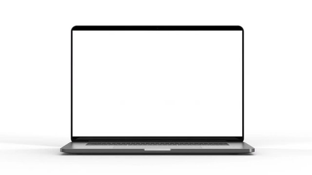 Laptop and display with blank screen isolated on white background. Whole in focus. 4K. Template, mockup.