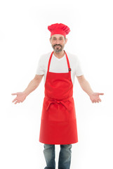 I know Im a masterchef. Bearded mature man in chef hat and apron. Senior cook with beard and...