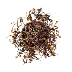  dried green tea in wooden blow isolated on white background