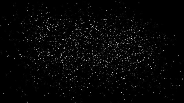 Abstract white dots is random moving animation on black background.